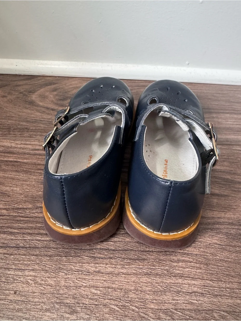 Shrimp & Grits Kids Navy Leather T-Strap Mary Janes Shoes size 13